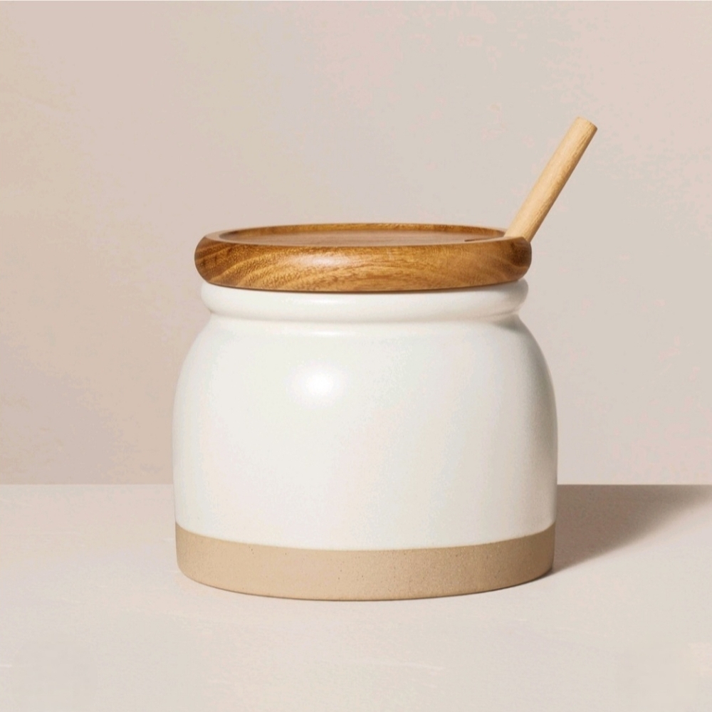 Hearth & Hand with Magnolia 16oz Stoneware Honey Pot with WoodDipper and Lid Cre